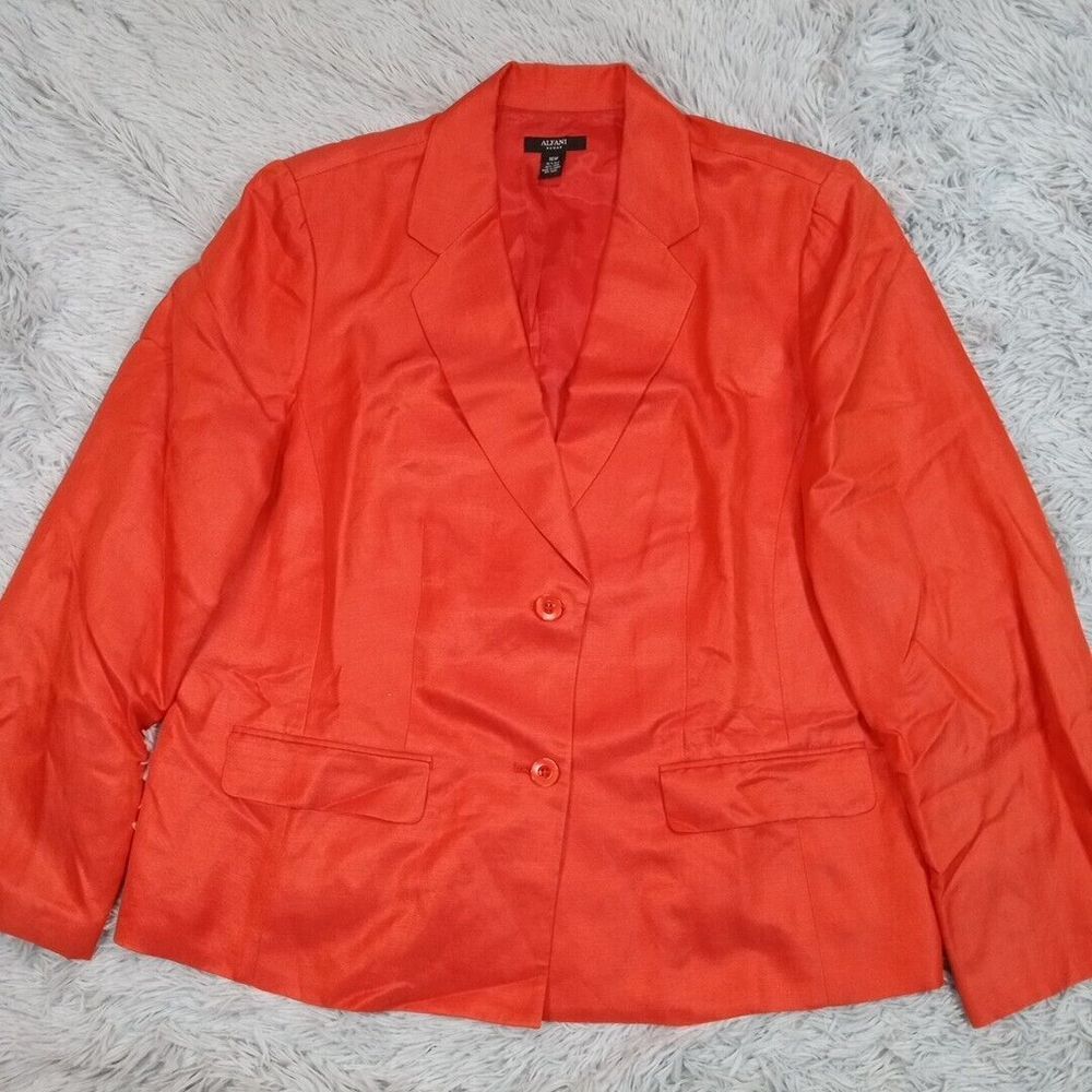 Vintage‎ Alfani Suit Jacket Womens 16W Orange Silk Linen Blend Faux Pocket
